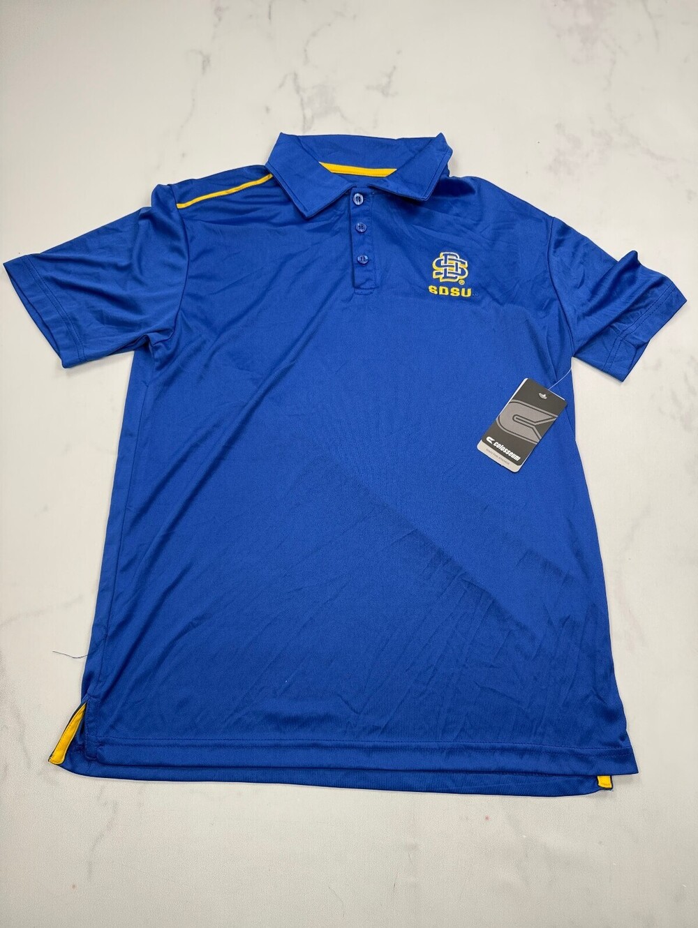 Colosseum SDSU Short Sleeve Polo Royal Blue Modern Varsity Collared - Mens M